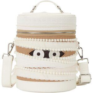 Figural Mummy Crossbody Bag Multicolor Faux Leather Glitter with Embroidered Eye
